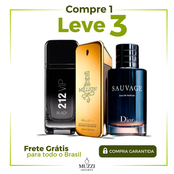 QUEIMA DE ESTOQUE - 3 Perfumes Masculinos Importados (100ml cada) - Sauvage Dior l One Million l 212 VIP Black